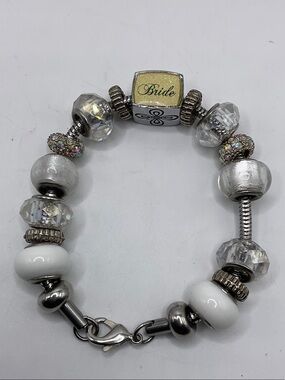 Fashion Jewelry Bride Charm Bracelet - White and Silver